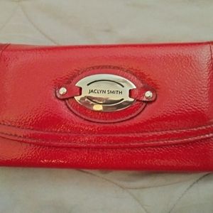 Jaclyn Smith red patent leather new trifold wallet